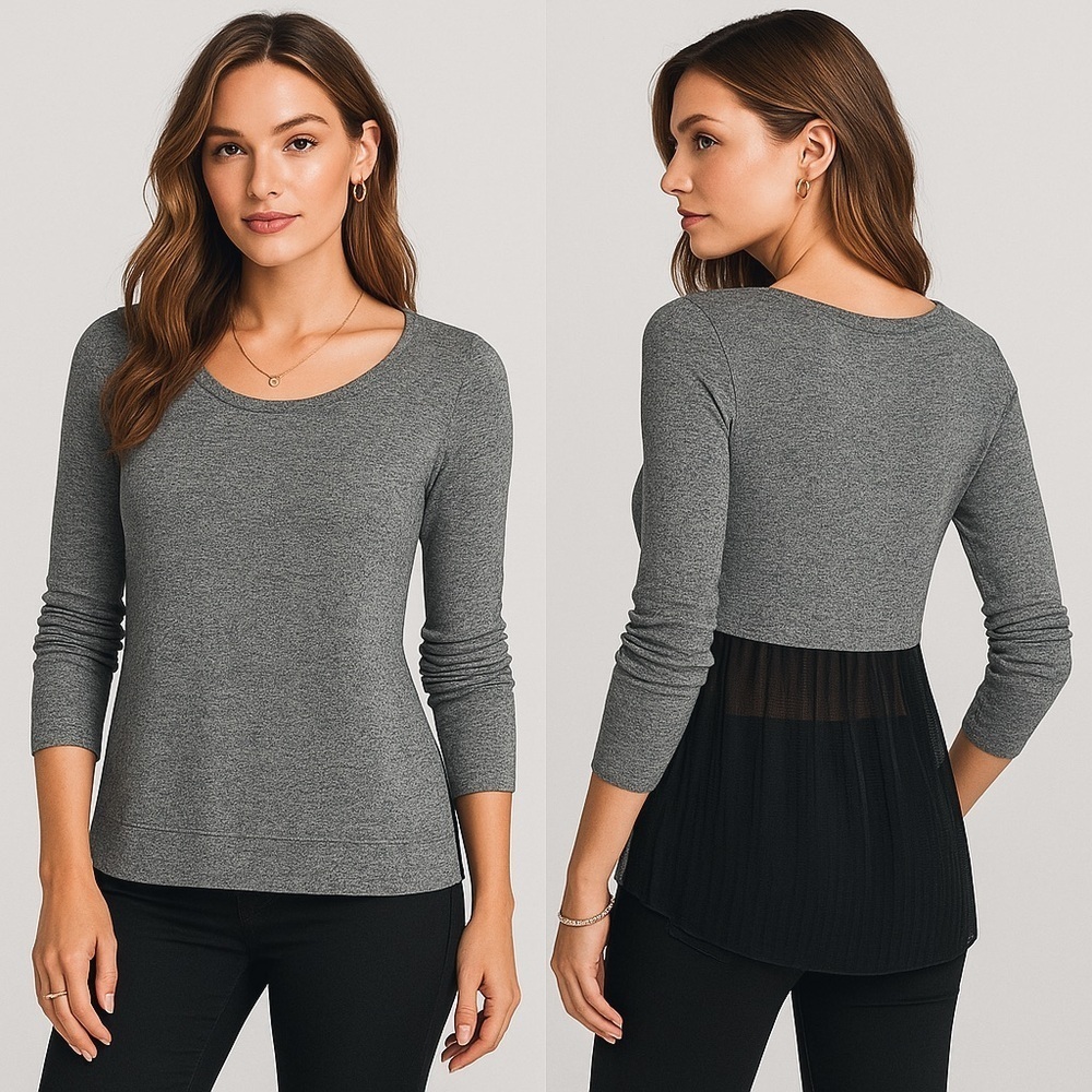 Express heather gray long sleeve layered knit top